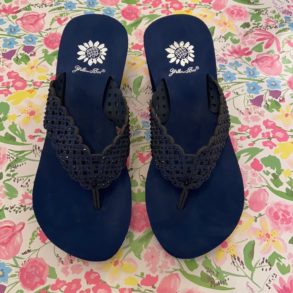 Yellow Box flip flops/Navy/Crystals/7M